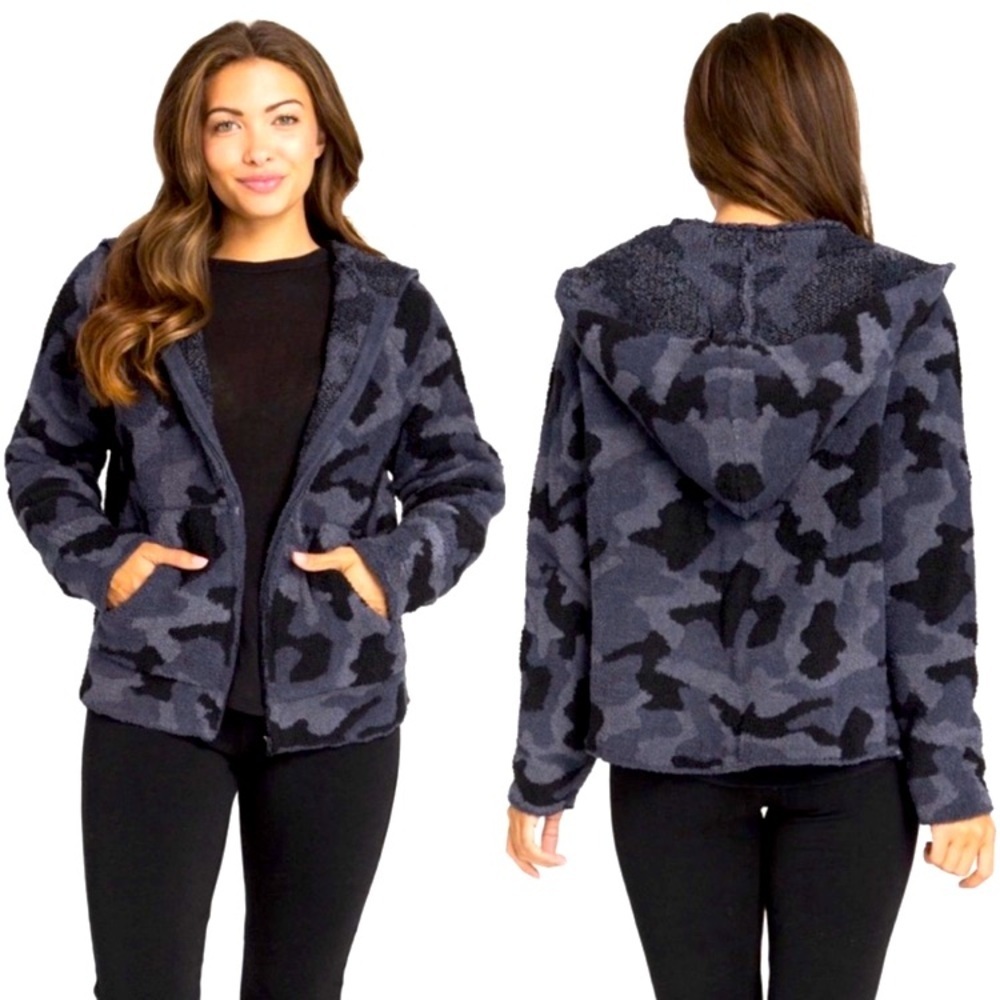 Barefoot Dreams Cozy Chic Camo Zip Up Hoodie Jacket - M Sherpa‎